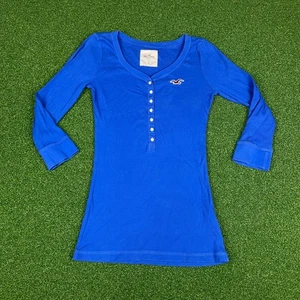 Top Henley vintage Y2K Hollister blu reale manica 1/2 taglia M - Foto 1 di 5