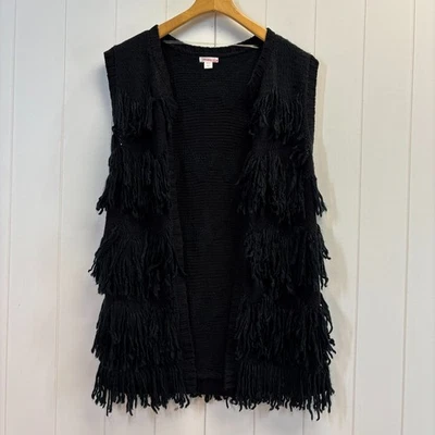 Xhilaration Mujeres Boho Festival Flecos Suéter Chaleco Talla M Negro Edgy Hippie Foto 1 de 4