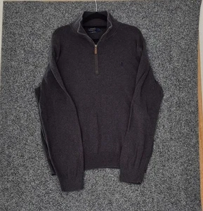 Polo Ralph Lauren Knit Jumper Mens Size L Grey Pullover Preppy Zip Neck Y2K Vtg - Picture 1 of 6