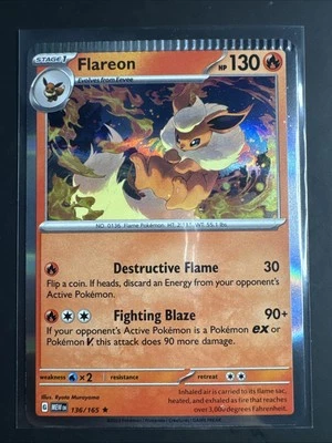 Flareon Holo 136/165 Scarlet & Violet 151 Pokemon Card Crimp Error - Image 1 of 4