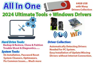 Windows Drivers & 2024 UltimateTools Backup Recover Windows Fixing PC 64GB USB - Picture 1 of 4