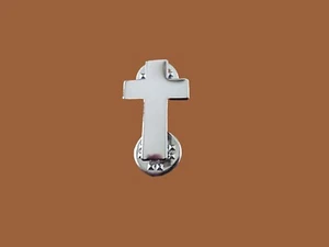 SILVER CHAPLAIN CROSS HAT PIN LAPEL PIN CHRISTIAN CROSS DOUBLE POST PIN - Picture 1 of 6
