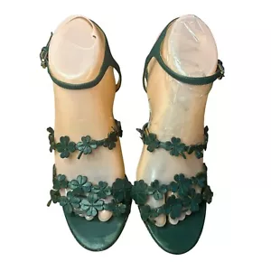 Sandalias Valentino de cuero verde con apliques de trébol de cuatro hojas con correa al tobillo talla 38 - Imagen 1 de 12