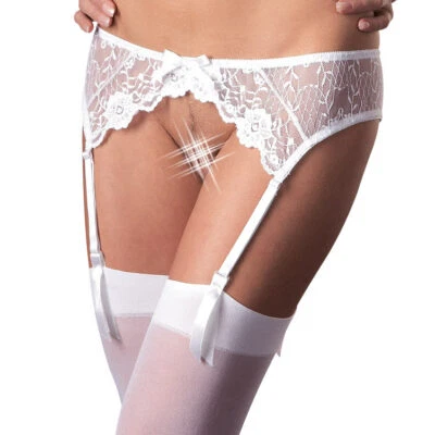 Sexy Strapsgürtel-Set S M L weiß mit Nylon Strümpfen Strapse dessous "Jasmin" - Bild 1 von 4