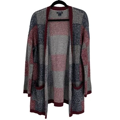 Cárdigan Suéter Grande Lucky Brand Lana Alpaca Mezcla Mohair Cuadros Frente Abierto Foto 1 de 4