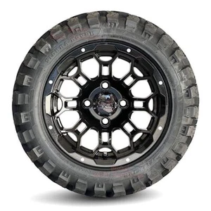 12" Stryker Gloss Black Golf Cart Wheels & 20x10R-12 Radial All Terrain Tires 4 - Picture 1 of 5