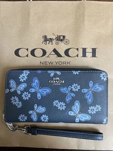 COACH Women’s Long Zip Around Wallet With Lovely Butterfly Print CH718 Midnight - Picture 1 of 1