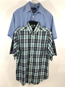 2 Roundtree Yorke Small S Medium Green Blue Plaid Short Sleeve Button Down Shirt - Picture 1 of 8