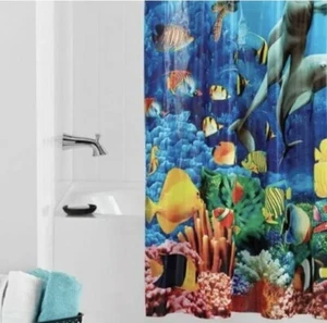 NEW Mainstays DOLPHIN Peva Coral Reef Shower Curtain Vibrant Colors 70" x 72"  - Picture 1 of 2