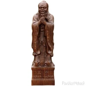12" Natural Eaglewood Carved Confucius Statue Confucianism Kong Zi Figure Decor - Picture 1 of 7