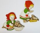 Vintage Homco Decor Pair of Hard Plastic Wall Plaques Girls Caring for Cat & Dog