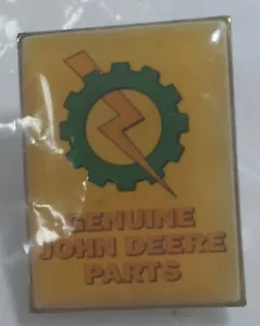 John Deere Genuine Parts Lightning Bolt Gear Logo Vintage Pinback Button NOS USA - Picture 1 of 3