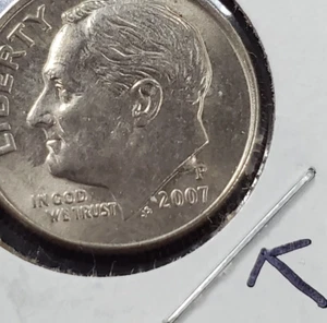 2007 P Roosevelt Dime Coin Die Chip cud obverse AU / UNC - Picture 1 of 4