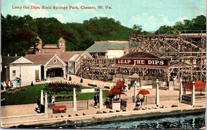 “LEAP THE DIPS” ROLLER COASTER POSTCARD : ROCK SPRINGS PARK : CHESTER, WV  RPPC - Picture 1 of 2