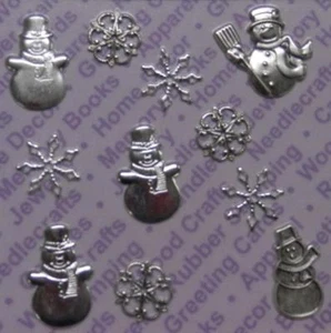 92426 Plateado Astd Copos de Nieve y Muñecos de Nieve Hallazgos/Tarjeta Blister x 4 - Imagen 1 de 1