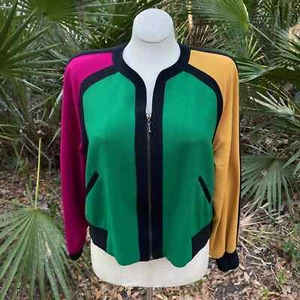 Vintage 90s Colorblock Fly Girl Jacket Short Lilli Ann Collection Size M L XL - Picture 1 of 10