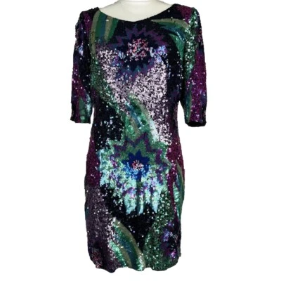 Vestido vintage Adrianna Papell seda lentejuelas cuentas multicolor MIDI para mujer 8” Foto 1 de 4