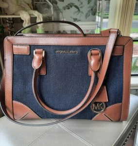 Michael Kors Denim Leather Hamilton Crossbody Purse Handbag New Condition - Picture 1 of 13