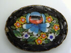 Antique Made Italy Oval Black Micromosaic Micro Mosaic Design Piece Plaque Zz225