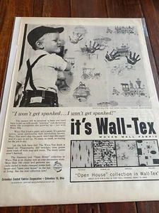 Vintage 1959 Wall-Tex Woen Wall Fabric I Won't Get Spanked Mischievous Boy ad - Picture 1 of 1