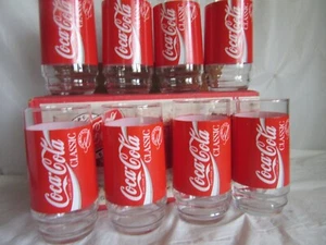 1992 Indiana Glass Coca-Cola Classic 16 oz Cooler Glasses Set of 8 in Box - Picture 1 of 5