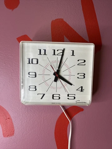retro mcm sessions vintage electric wall clock white square kitchen timer Cover