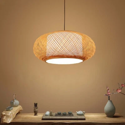 Hanging Lamp Wicker Basket Ceiling Light Shade Natural Bamboo Pendant Lampshade - Image 1 of 4