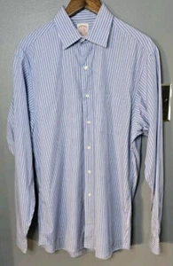 Brooks Brothers All Cotton Dress Shirt Size 16-6 Blue Striped Long Sleeve Men’s - Foto 1 di 8