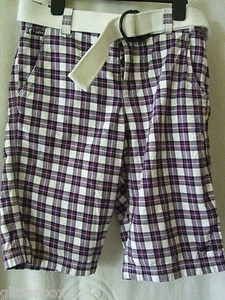 NEW £45 SUPERDRY PURPLE CHECKED BEATNIK SHORTS WITH BELT, SMALL 30" WAIST - Picture 1 of 7