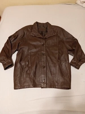 90s Leather Jacqueline Ferrar Coat Brown  Jacket Long Women Size Medium  - Image 1 of 4