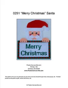 "Merry Christmas" Santa Wall Hanging-Plastic Canvas Pattern or Kit - Picture 1 of 1