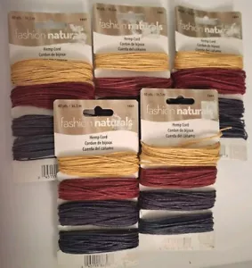 Hemp Cord Lot of 5 Packs Natural Colors Yellow Blues Burgundy 40 Yards Each New - Picture 1 of 5