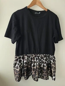 PLT Top Size 16 Black Animal Print Trim Short Sleeve T-Shirt Party - Picture 1 of 6