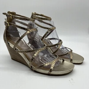 Sandalias de cuña con plataforma y tiras doradas para mujer Eileen Fisher 9,5 cremallera trasera - Imagen 1 de 10