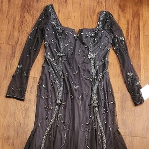 NWT Adrianna Papell Platinum gothic princess beaded floral dark gray formal prom - Picture 1 of 8