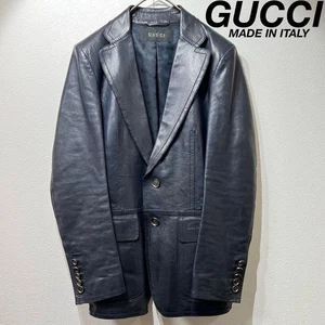 Gucci Tom Ford Calfskin Leather Tailored Jacket Black Men’s Large Near Mint - Picture 1 of 12