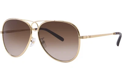 Очки солнцезащитные женские Tory Burch TY6093 330413 блестящие золотистые/коричневые градиентные Pilot 59 мм - Изображение 1 из 4