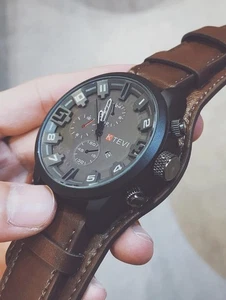 Herren Militär Uhr Leder Datum Quarz Analog Armee Lässig Elegant Armbanduhren - Bild 1 von 11