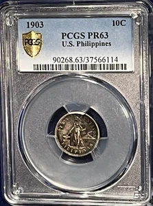 1903 Philippines Silver 10 Centavo PCGS PR63 Rare Proof 2558 Mintage - Picture 1 of 2