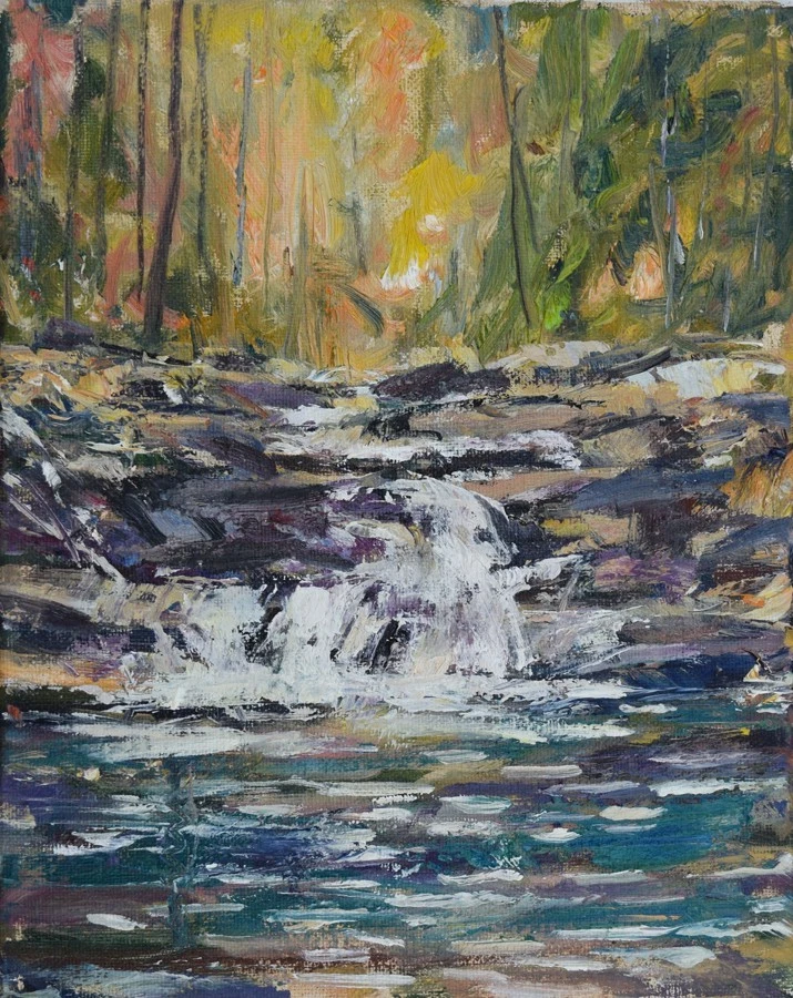 Arte Original Pintura al Óleo RM Mortensen "El Agujero de Natación" Cascada Corriente Foto 1 de 1