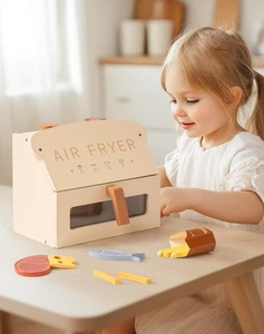 Robud Kids Wooden Air Fryer & Play Kitchen Set with Accessories Role Play Gift - Picture 1 of 9