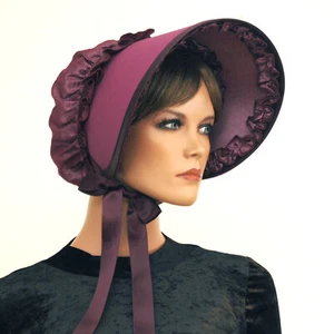 Auberginefarbene Schute mit Rüschen, Haube, Victorian Bonnet, Civil War - Bild 1 von 2
