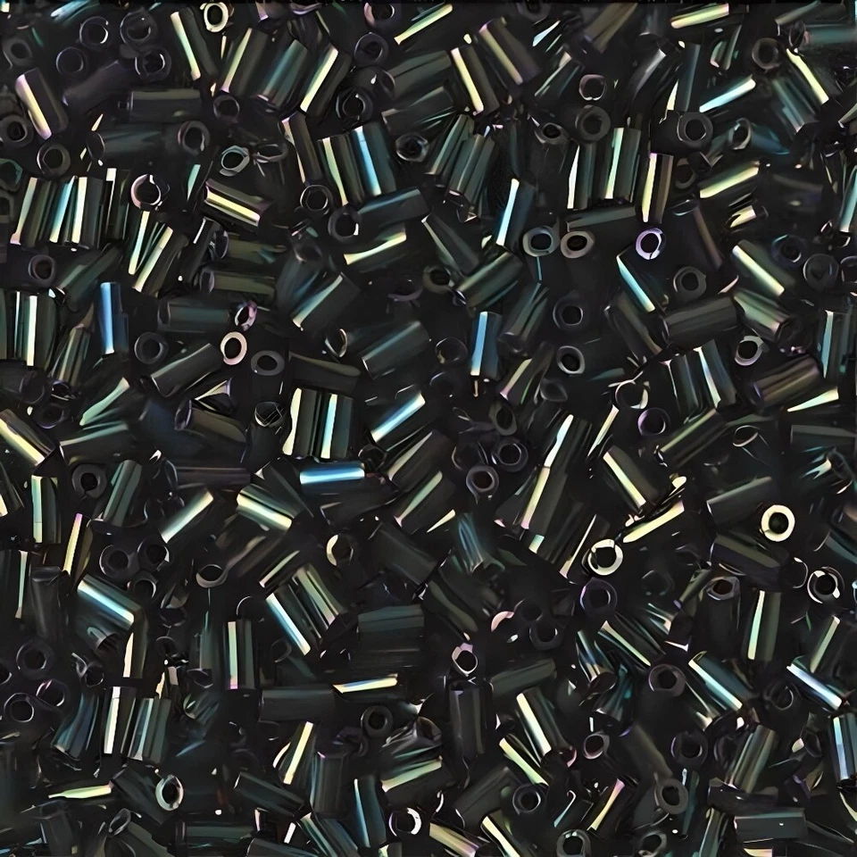 Miyuki Bugle Beads Size #1, 3x1.5mm Metallic Green Iris 19.5 Gram Tube - Image 1 of 1