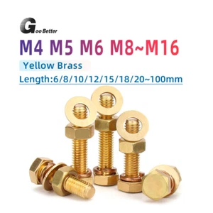 M4 M5 M6 M8 M10 M12 M14 M16 Brass Hexagon Head Screw Bolt/Nut/Flat/Spring Washer - Picture 1 of 100