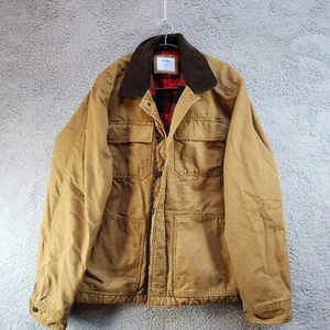 Old Navy Jacket Men 2XL Beige 100% Cotton Flannel Lined Long Sleeve Button Front - Picture 1 of 15