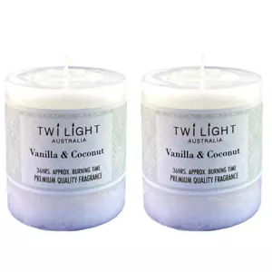 2 Scented Pillar Candle Vanilla & Coconut Cream White Candles 6.8x7.5cm 36Hours - Bild 1 von 2