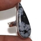 925 Argent Plated-Snowflake Obsidienne Ethnique Gemstone Ring Bijoux US Size-6