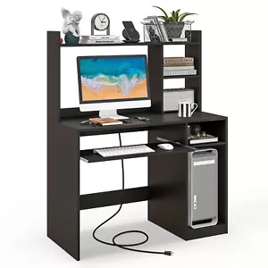 Computer Desk Home Office Study Writing Table with Charging Station & Hutch - Picture 1 of 7