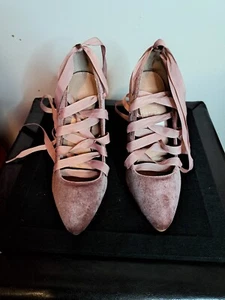 Süße Velours rosa Riemchen Heels Größe 7 - Bild 1 von 5