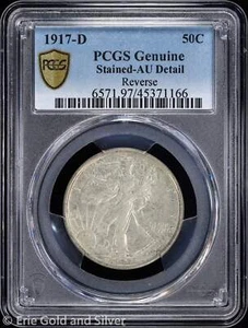 1917-D 50C Walking Liberty Half Dollar PCGS Genuine AU Detail | Reverse - Picture 1 of 4